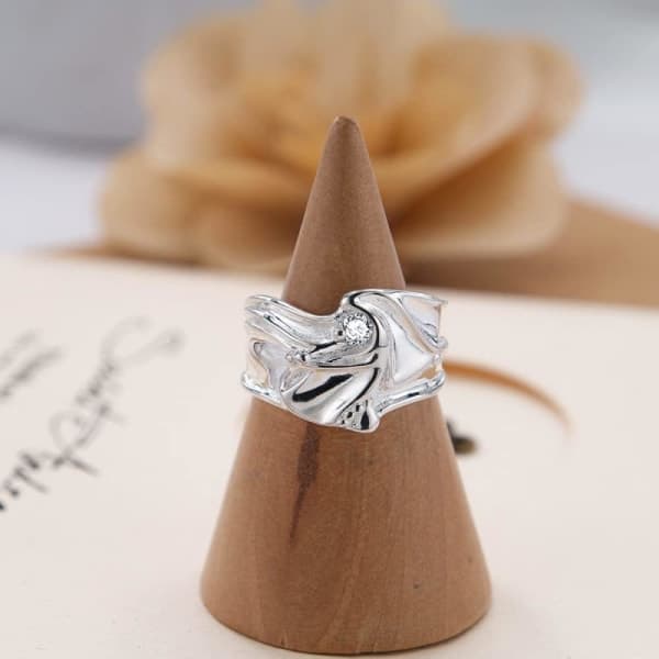 Silverring, justerbar öppen ring med oregelbunden geometri – max