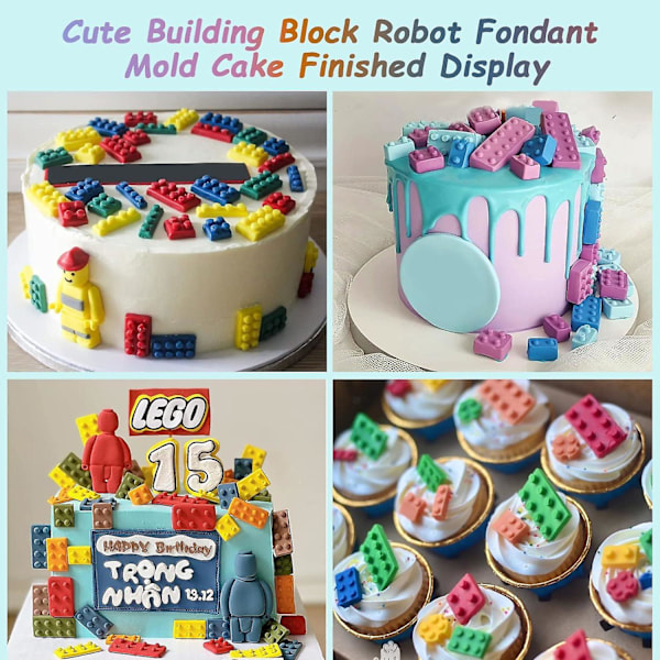 Lego-tyyppiset kakkukoristeet fondant-muotteihin (4 kpl)