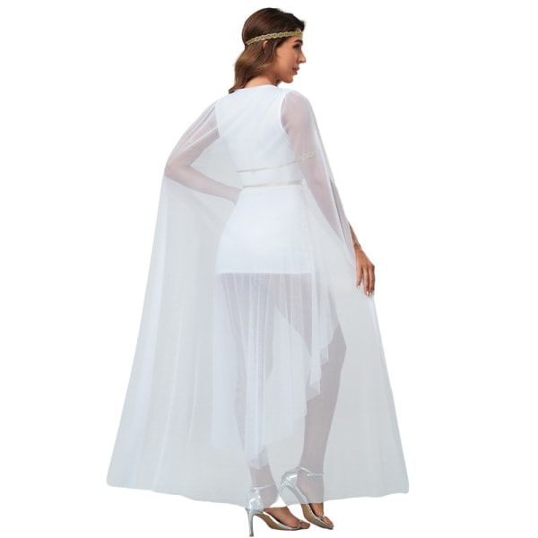 Halloween antika romerska grekiska gudinnan vit sexig V-ringad klänning cosplay scen kostym XL Vit XL SQBB