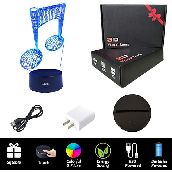 3D nattlampa Notform 2D bordslampa för musik gitarrälskare