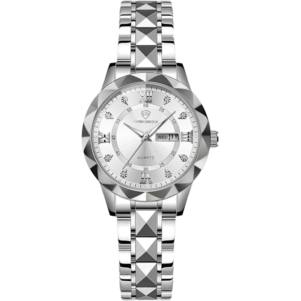 Enkel Dame Armbåndsur i Rustfrit Stål Elegant Analog Kvarts Lysende Sølv silver