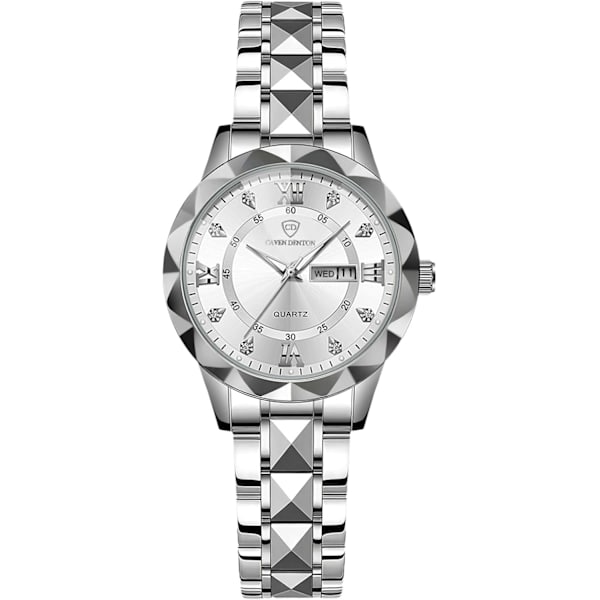 Enkel Damklocka i Rostfritt Stål Elegant Analog Kvarts Luminous Silver silver