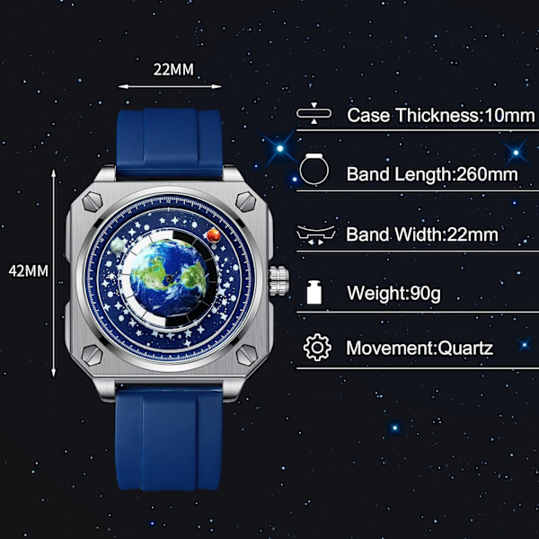 Män Kreativa Klockor Unika Visare Armbandsur Analog Kvarts Kvadratisk Klocka ERD Urtavla Mode Design Rostfritt Stål För Män Blå Vit B Blue white B