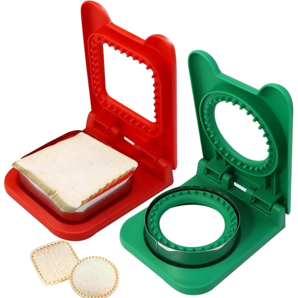 Sandwich Cutter og Sealer - 2 sett med runde og firkantede sandwichformer - Matkvalitets kutter for å lage brødsandwich til Bento Box - Håndverktøy