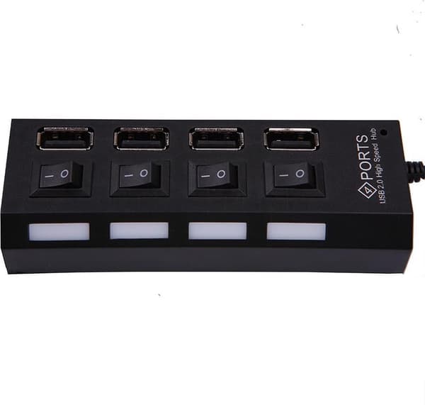4-ports Multi USB 2.0 Hub Splitter Divider Switch - Velegnet til bærbar computer / Apple Mac / Macbook & Windows - Med LED-belysning
