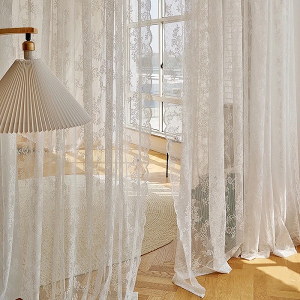 Pastorale Hvite Tulle Gardiner Voile Organza Gardinpanel W150cm x H100cm