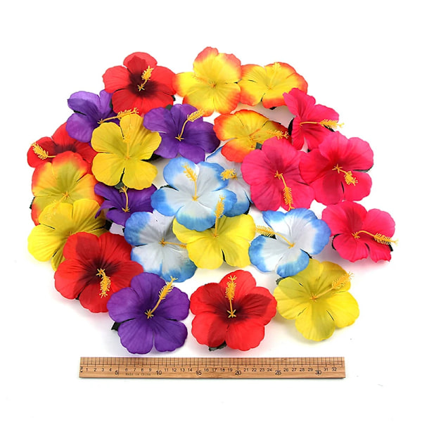 30 stk. Hawaiian farverige HIBISCUS kunstige blomster borddekoration og midtpunkt festdekoration Farve Tilfældig