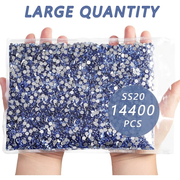 14400 stk Lyssapphirblå Flatback Rhinestones for Negl, SS20, 4,6-4,8 mm Light Sapphire SS20/14400pcs
