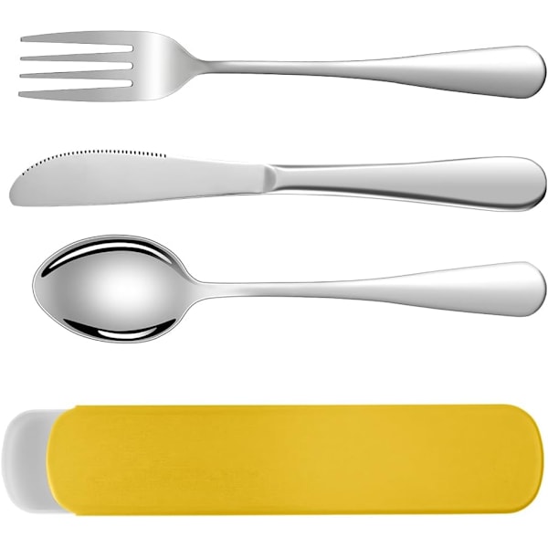 Camping bestickset, resebestick, bärbart bestickset i rostfritt stål med låda, för vandring, resor, picknick, kontor, skola gul