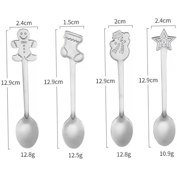 Julekaffeskeer i rustfrit stål - Dessertskeer - Teskeer til is - Varme drikke - 12 skeer - Køkkenudstyr