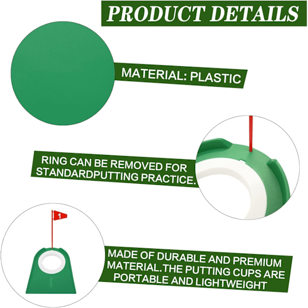 Golf Putting Cup og Flagg, Treningshull, All-Retnings Overflate for Innendørs og Utendørs Bruk 9 Pcs Green Cup with Red Flag