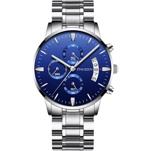 Leisure Analog Quartz Wrist Watch Men Business Watches Fashion Date Calendar Watch Waterproof Luminous Watch Stainless Steel Bracelet for Men Blue