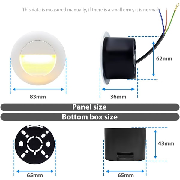 LED Trappelys - 65mm Rund Nedfelt Vegglampe for Utendørs, Varmt Hvit warm white (white house) 1er