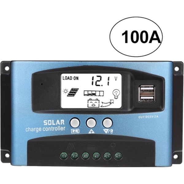 Solcelle-laderegulator, MPPT 40/50/60 / 100A Dobbelt USB Solcelle-laderegulator LCD-skærm 12V 24V (100A) 100A