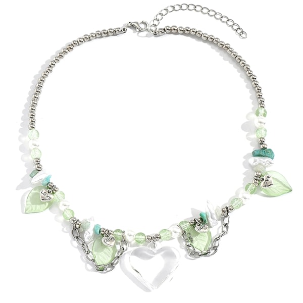 INS Style Clear Leaf Heart Pendant Halsband Clear Heart Choker Leaf Halsband Leaf Chockers Akrylmaterial för tjejer