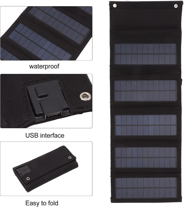 Foldbar solcellepanel, 50W bærbar solcellepanel taske monokrystallinsk silicium 5 foldbar solcellepanel etui til udendørs nødsituationer (sort) Svart