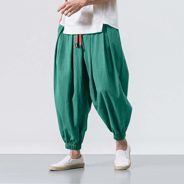 2024 Ny Mode Snøre Haremsbukser Mænd Baggy Joggingbukser Japanske Mænd Print Brede Ben Bukser Mænd Casual Løse Bukser Grøn XXXXXL