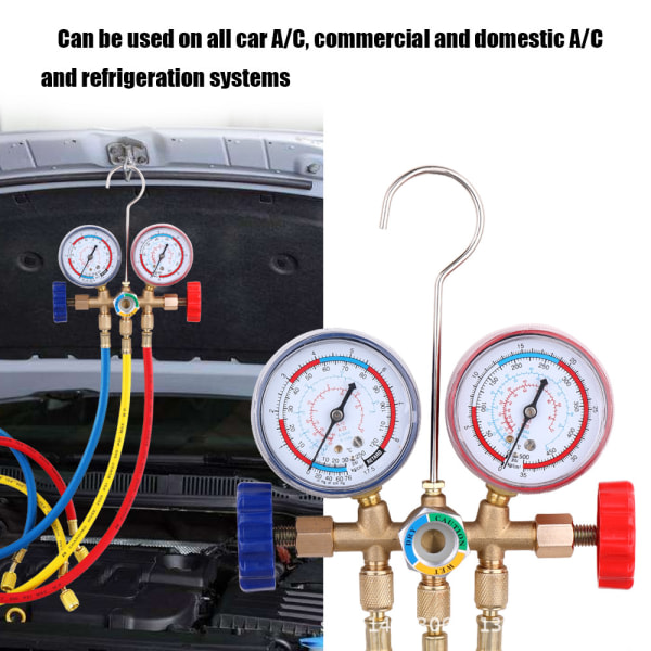 SQBB Set for kjølemiddelmanifold Aircondition verktøy med slange og krok for R12 R22 R404a R134a