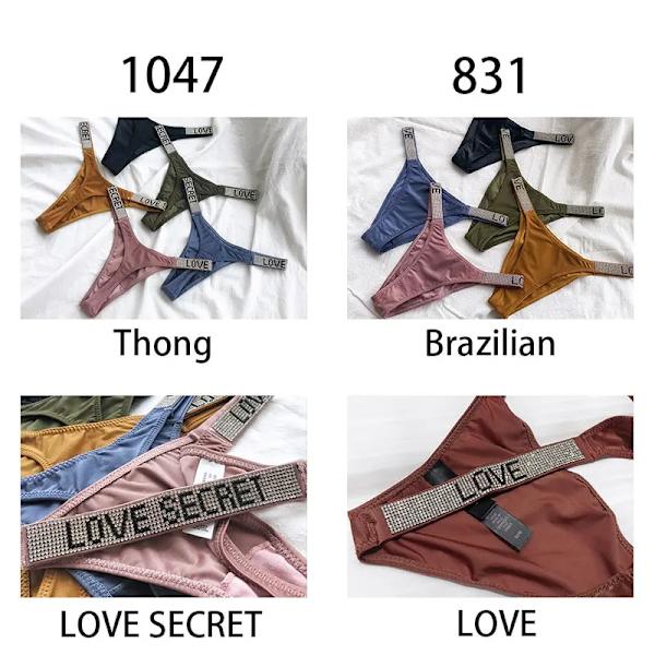 Sexiga Kvinnor Trosa Kristall Strass Brev Hemliga Underkläder Fitness Gym Kärlek Stringtrosor Låg Rise Tanga Kvinnlig Push Up Underkläder Thong-Red XL