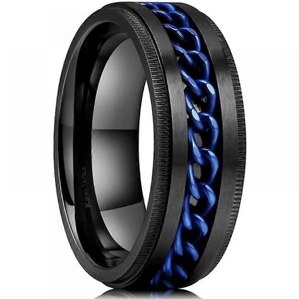 Intertwine Svarta Blå Rustfrit Stål 8mm Ringe til Mænd Spinner Fidget Ring Angstlindring til Mænd Curb Kædeindlæg-13.5-Perfekt 7-max 7