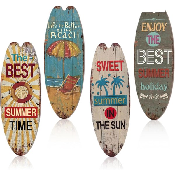 Surfbräda Dekor 4st/Set Sommar Hängande Trä Kanadensisk Dekorativ Surfbräda Strand Hawaiiansk Dekor för Hem, Café, Bar, Fest Heminredning