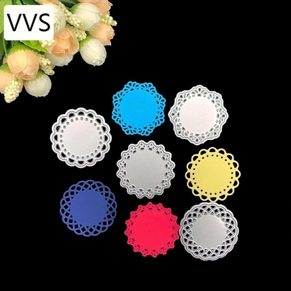 Metallstansesett, 4 Mønstre Runde Blonder Blomsterkant for Scrapbooking Upgrade