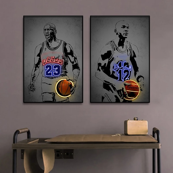 Graffiti Basket Spelare Lærred Maleri Neon Effekt Sport Stjerne Plakat Fodbold Væg Kunst Udskrifter Til Værelse Hjem Indretning Billeder 13 20x30cm ingen ramme