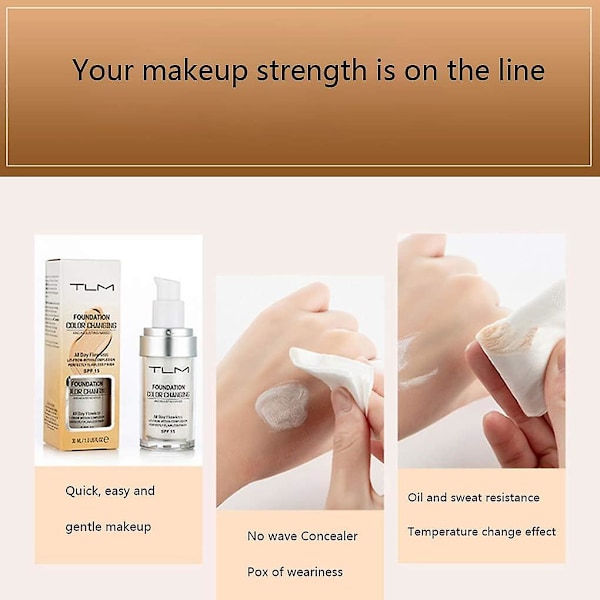 2 stk Tlm Farveændrende Foundation til Aldrende Hud, Flydende Makeupbase Nøgen Ansigtsdækning Concealercreme