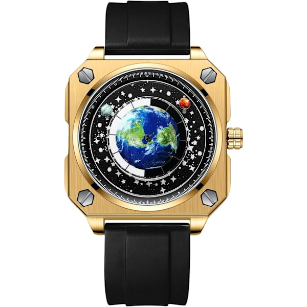 Mænd Kreative Ure Unikke Hænder Armbåndsur Analog Kvarts Firkant Ur ERD Dial Mode Design Rustfrit Stål Til Mænd Sort Guld B Black gold B