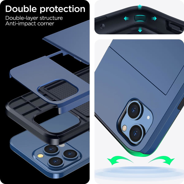 CQBB 2023new för iPhone 14 Case med korthållare, Trådlös laddning kompatibel iPhone 14 Plånbok Case, Smal stötsäker iPhone 14 Case Plånbok (blå)