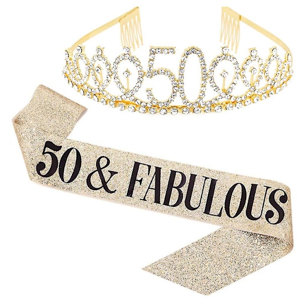 Sash og tiara-sæt med glitrende strass og bogstavprint til fødselsdag Golden 50 Years Old