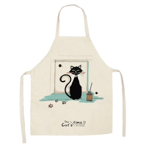 Kjøkken Bomull Lin Forstykke For Menn Kvinner Søt Tegneserie Katt Ermeløs Forkle Bibs Hjem Kaffe Butikk Rengjøring Baking Matlaging Forkle Stil 2 55x68cm