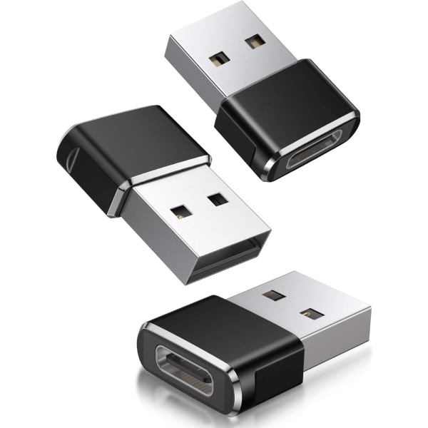 USB C Hona till USB A Hane Adapter 3 Pack Typ C Laddningskontakt Power