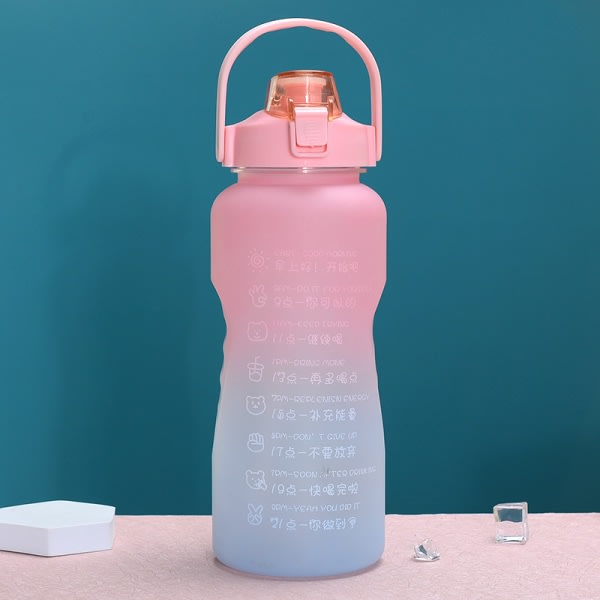 1,5/ Läcksäker Tritran BPA-fri vattenflaska med motiverande tidsmarkör Daglig användning för fitness och utomhussport Rosa Blå Gradient 2L