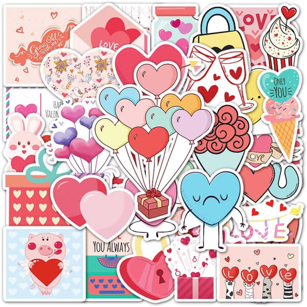 CQBB 50 st Färgglada hjärta Valentine Flowers Doodle Stickers Vattentät Cool Barndekal för Laptop, Mobiltelefon, Skateboard, Bagage, Vattenflaska