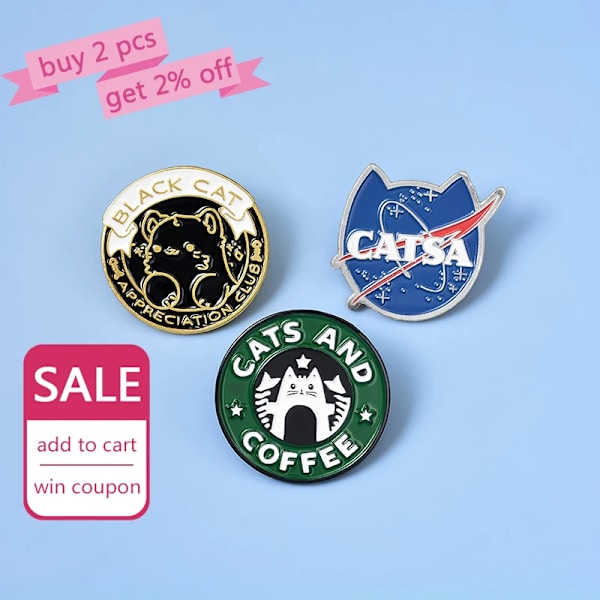 Katter Club Emalj Pin Cat Planet Moon Cafe Paw Badge Anpassade Kitten Brosch Lapel Pin Jeans Skjorta Väska Söt Djur Gods Gåva style4