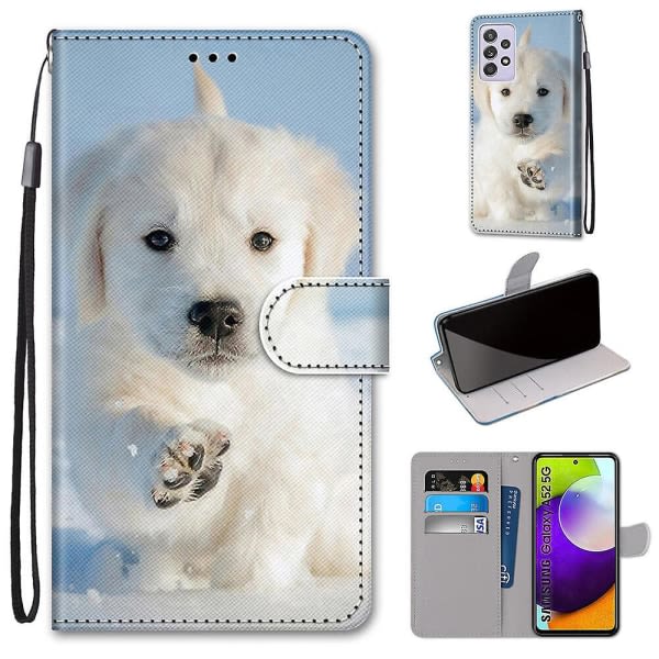 SQBB Case för Samsung Galaxy A52s 5g cover Magnetkortplatser Creative White Puppy Pattern Case Coque