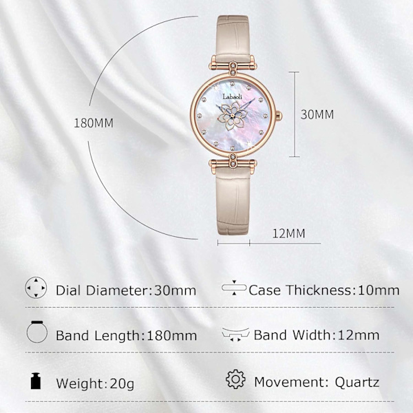 Naisten Analogi Quartz Vedenkestävä Rannekello Elegantti Timantti Rannekello Helmiäisäpintainen Kello Kukallinen Nahkaremmi Kello, Aprikoosi, L