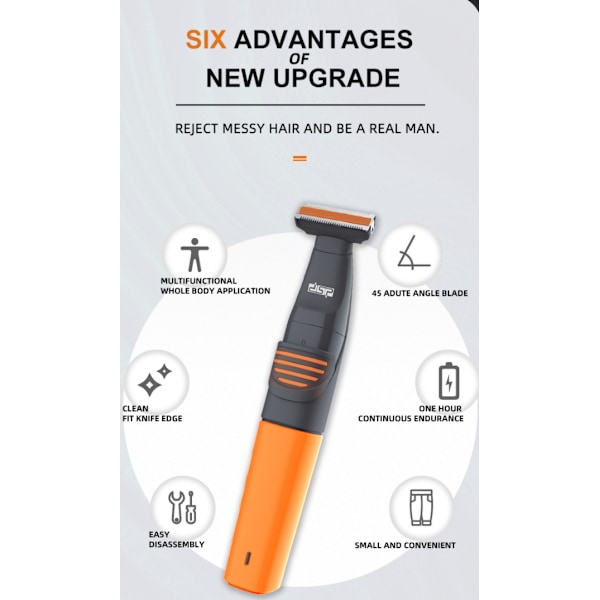 Mini oppladbar bærbar barbermaskin for hele kroppen, justerbar og vaskbar elektrisk barbermaskin for husholdning (oransje)