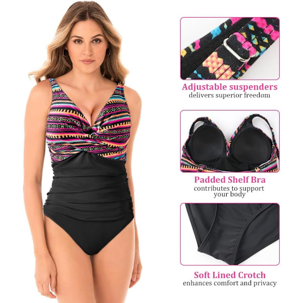 HUTUT Dame Badedragt, V-hals, Tummy Control, Højtaljet Stil Multicolor-M M