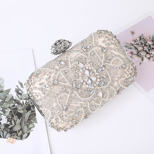 Kvinnors kvällsväska Polyester Bröllopsfest Kristaller Kedja Enfärgad Glitter Glans Vintage Silver Beige
