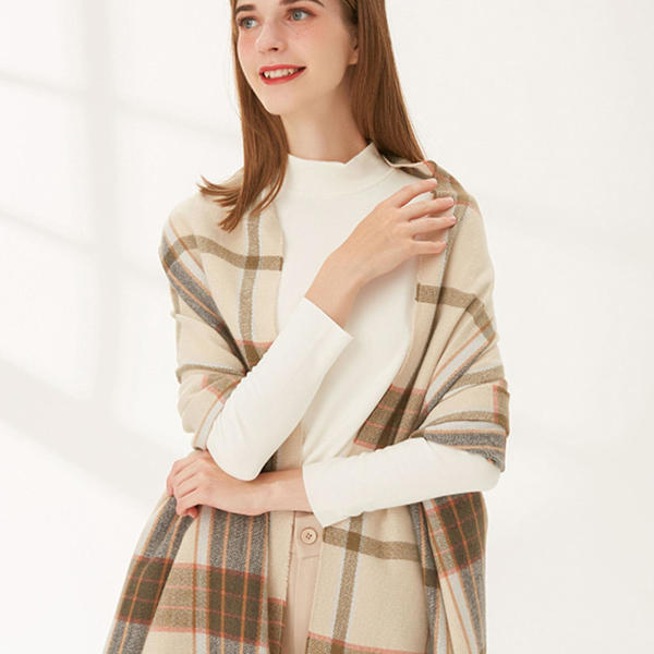 Farfi Dam Scarf Randigt print Tjock Mysig Mjuk Tvättbar Nackskydd Tofs Elastisk Kontrast Färg Dam Vintersjal För dagligt bruk Beige