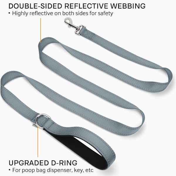 Reflekterende Hundeleie, Polstret Håndtak Nylon, 6FT Grå for Mellomstore & Store Hunder Grey 6 ft Standard