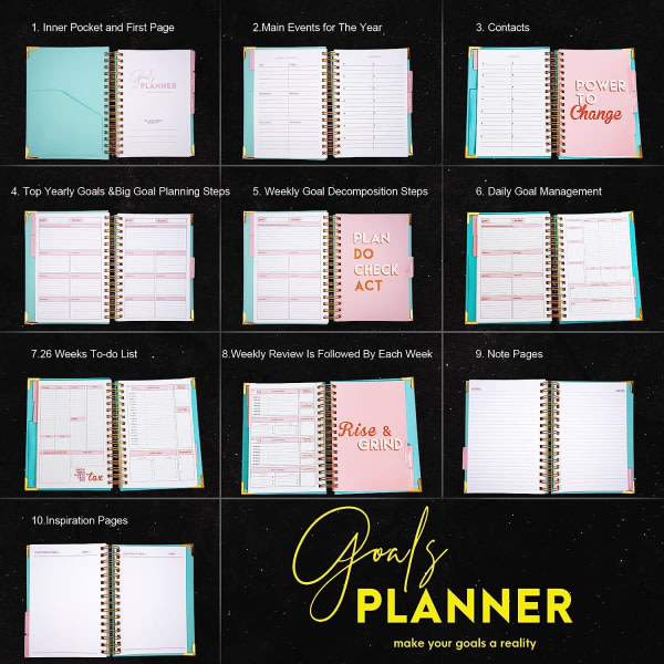 A5 Odaterad Daglig Vecko Månatlig Dagbok Dagbok Planerare Agenda Notebook-Gör dina mål till verklighet -Tacksamhet och mål SQBB