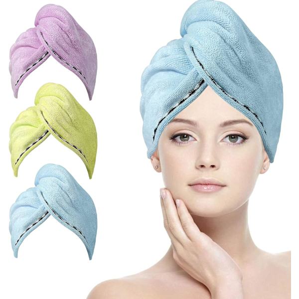 Mikrofiber Hårhanddukar 3-pack Hårhanddukar 6 st Hårband Superabsorberande Snabbtorkande Turbanhandduk för Kvinnor (Blå & Gul & Lila) C