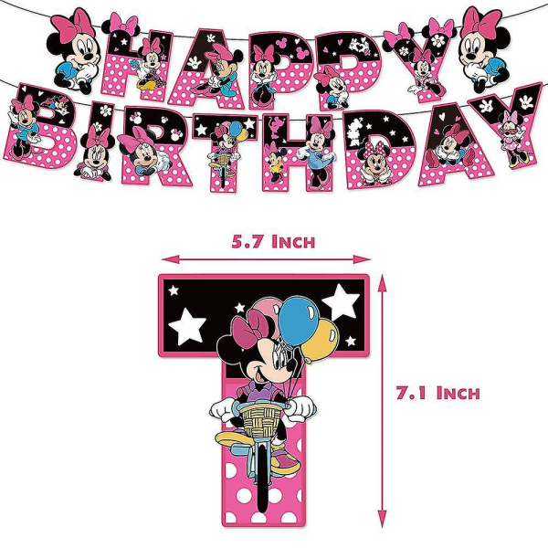 Minnie Mouse Barn Födelsedagsfest Dekorationer Tillbehör Banner Ballonger Cake Toppers Set