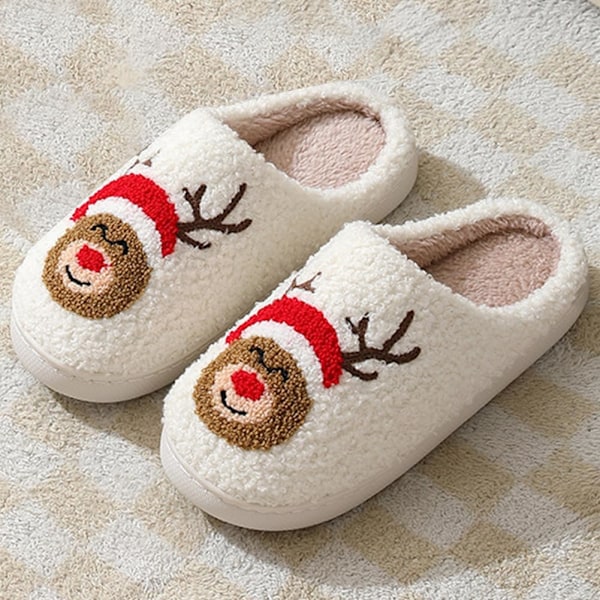 Plush Jultofflor för Kvinnor och Män, Rolig Älgdesign Red pure B 42/43 EU