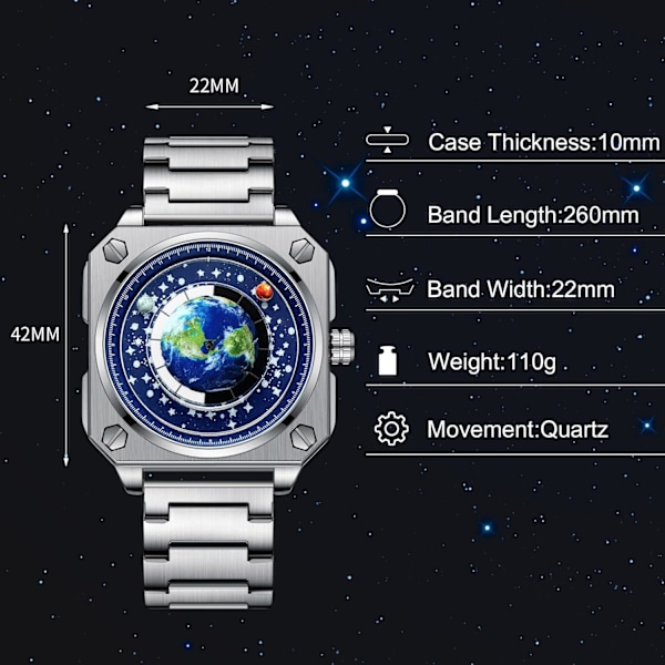 Mænd Kreative Ure Unikke Hænder Armbåndsur Analog Kvarts Firkant Ur ERD Dial Mode Design Rustfrit Stål Til Mænd Blå Hvid A Blue White A
