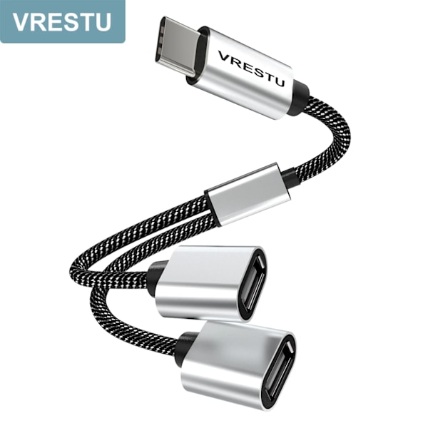 USB 2.0 tyypin C-sovitin matkailijoille, 6 000 HUB punottu lataus ja tiedonsiirto, Samsung Galaxy S22 MacPlePro Air iPad C -liitäntä 2 USB:hen