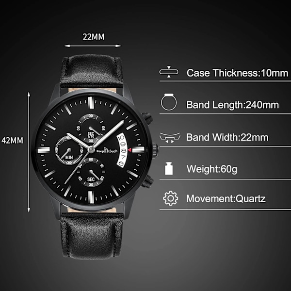 Herrar Analog Kvarts Affärsur Luminous Vattentät Armbandsur Datum Kalender Klocka Chronograf Rostfritt Stål Armband Klocka Svart C Black C